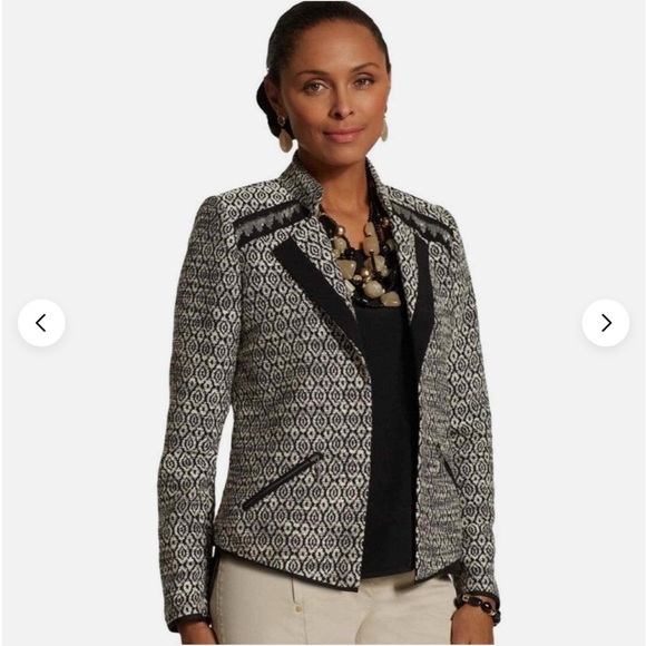 Chico’s Diamond Jacquard Moto Jacket Sz 4 EUC - Picture 4 of 16